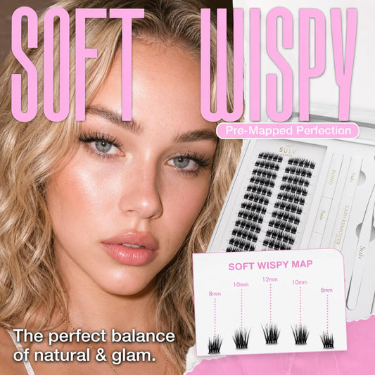 SULV Wispy Lash Clusters Kit,120Pcs Manga Eyelash Clusters(8-12mm CC Curl),Featuring Preglued Lash Clusters with Bond,Seal and Tweezers,Salon Quality Beginner Friendly DIY Lash Extension Kit At Home.