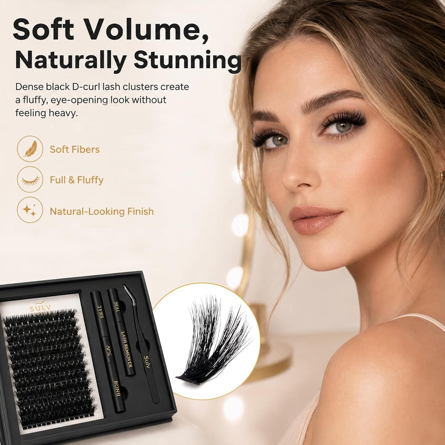 SULV Fluffy Lash Clusters Kit 180PCS 300D Mega Volume DIY Lash Extension Set with Bond and Seal Remover Tweezers D Curl 12-22mm Individual Eyelash Extensions Dramatic Full Look Eyelash