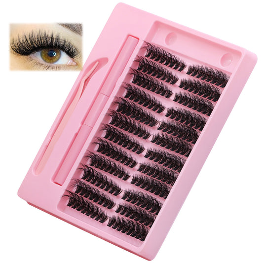 Sulv Lashes 100D Fluffy Lash Clusters 8-16mm Mixed Lashes Kit With Bond and Seal ,Tweezers