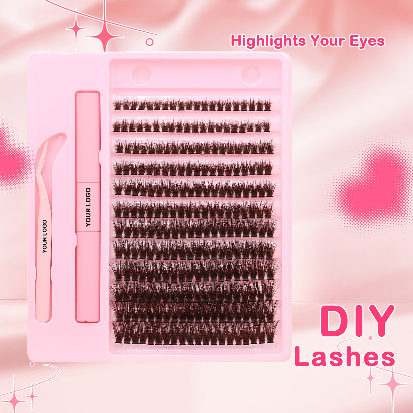 Sulv 40D Brown Fluffy Lash Cluster 8-10-12-14-16-18mm Mixed
