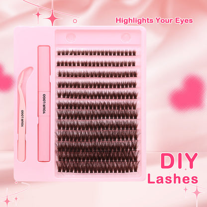 Sulv 40D Brown Fluffy Lash Cluster 8-10-12-14-16-18mm Mixed