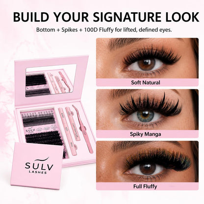 SULV Manga Lash Clusters Kit with Spikes and Bottom Lashes,100D Fluffy Cluster Eyelash Extensions Kit with Lash Bond and Seal, Remover and Tweezers, Beginner-Friendly False Eyelashes Kit.