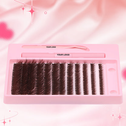 Sulv 40D Brown Fluffy Lash Cluster 8-10-12-14-16-18mm Mixed