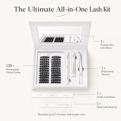 SULV Wispy Lash Clusters Kit,120Pcs Manga Eyelash Clusters(8-12mm CC Curl),Featuring Preglued Lash Clusters with Bond,Seal and Tweezers,Salon Quality Beginner Friendly DIY Lash Extension Kit At Home.