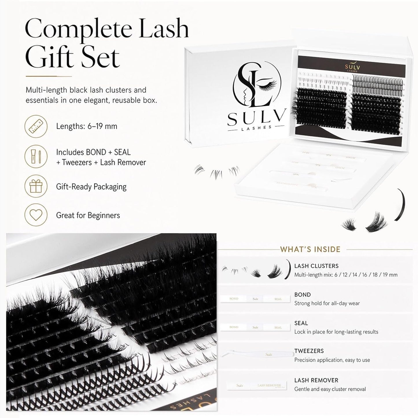 SULV Lash Clusters with Spikes and Bottom Lashes,100D+300D Fluffy Volume Manga Eyelash Extensions Kit with Lash Bond and Seal, Remover and Tweezer, Mixed Length Multi-Types Individual Lashes DIY Pack.