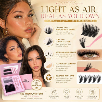 SULV Manga Lash Clusters Kit with Spikes and Bottom Lashes,100D Fluffy Cluster Eyelash Extensions Kit with Lash Bond and Seal, Remover and Tweezers, Beginner-Friendly False Eyelashes Kit.
