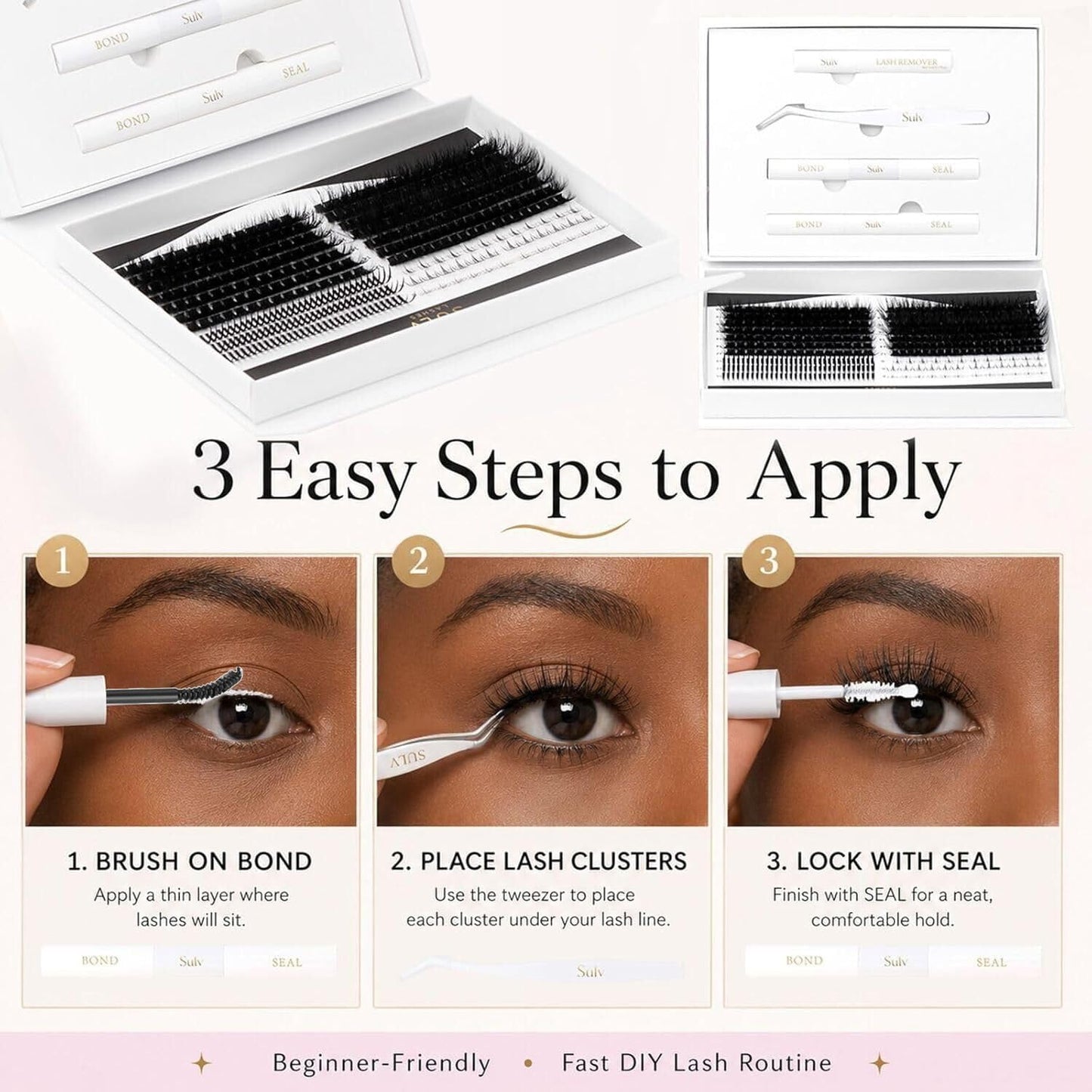 SULV Lash Clusters with Spikes and Bottom Lashes,100D+300D Fluffy Volume Manga Eyelash Extensions Kit with Lash Bond and Seal, Remover and Tweezer, Mixed Length Multi-Types Individual Lashes DIY Pack.