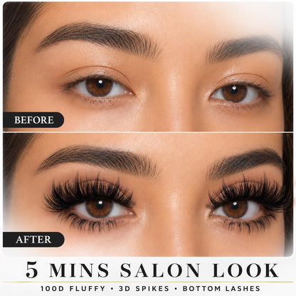 SULV Lash Clusters with Spikes and Bottom Lashes,100D+300D Fluffy Volume Manga Eyelash Extensions Kit with Lash Bond and Seal, Remover and Tweezer, Mixed Length Multi-Types Individual Lashes DIY Pack.