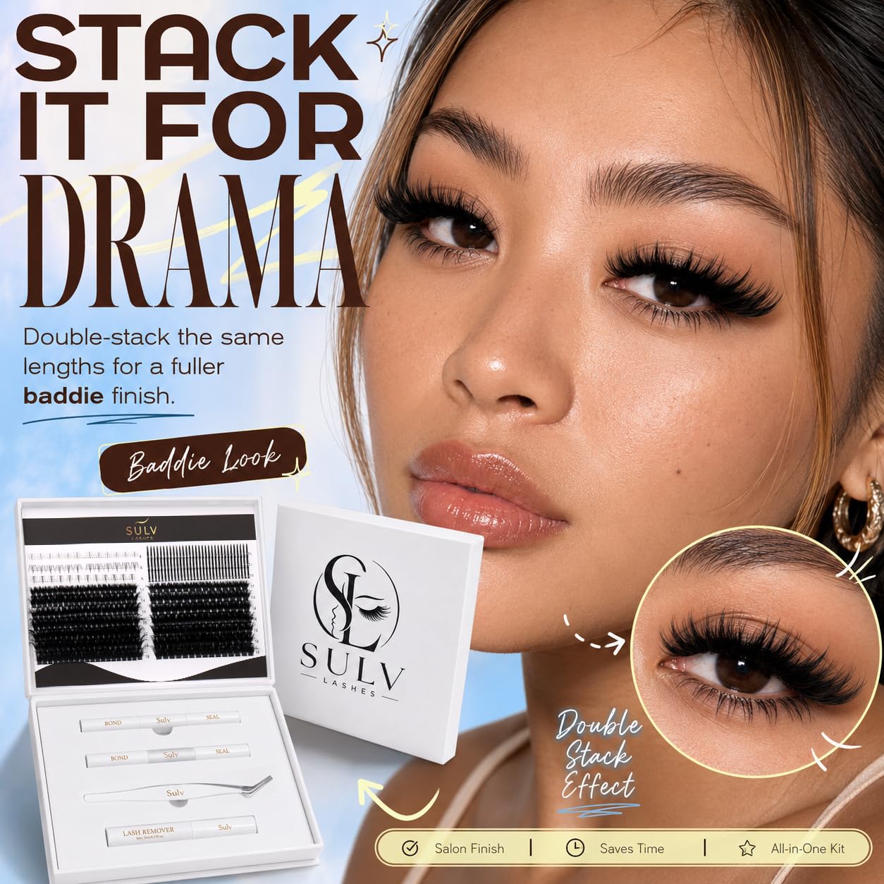 SULV Lash Clusters with Spikes and Bottom Lashes,100D+300D Fluffy Volume Manga Eyelash Extensions Kit with Lash Bond and Seal, Remover and Tweezer, Mixed Length Multi-Types Individual Lashes DIY Pack.