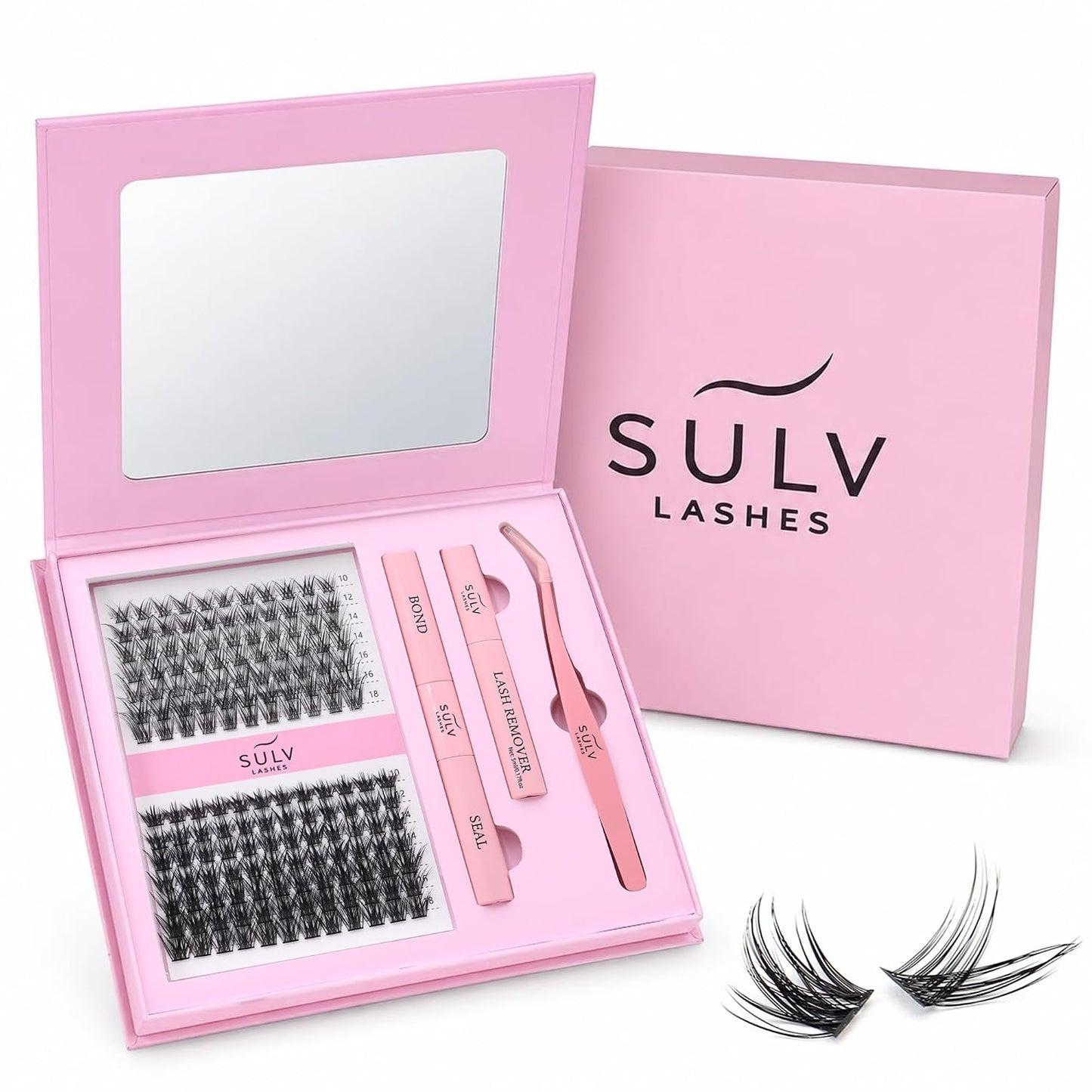 SULV Lash Clusters Kit Wispy Eyelash Clusters Lashes Natural DIY Lash Extension Kit at Home,C/D/LC/LD Curl Individual Lashes 10-18mm Fluffy Cluster Eyelash Extensions with Bond,Seal and Tweezers.