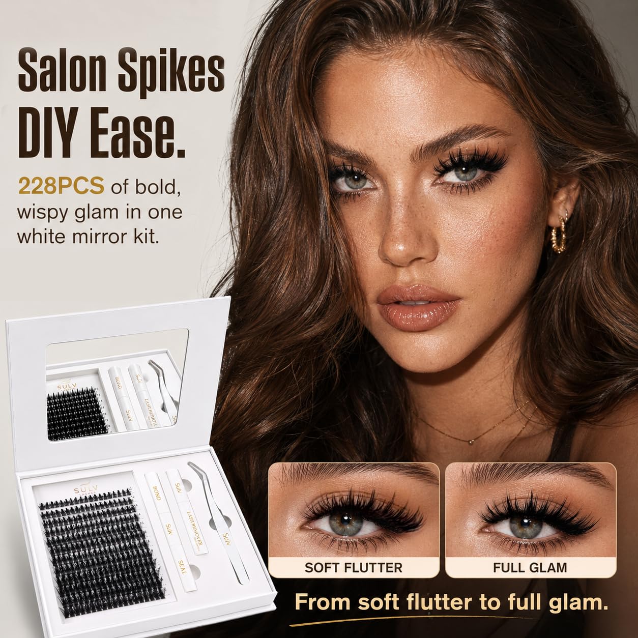 SULV Manga Lash Clusters Kit, 228PCS Spiky Wispy Eyelash Clusters with Bond and Seal, C/D/LC/LD Curl 12-22mm Anime Cosplay Individual Volume Lash Extension Kit.