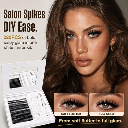 SULV Manga Lash Clusters Kit, 228PCS Spiky Wispy Eyelash Clusters with Bond and Seal, C/D/LC/LD Curl 12-22mm Anime Cosplay Individual Volume Lash Extension Kit.