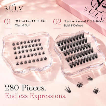 SULV Lash Clusters Kit Manga Eyelash Clusters Extensions Wispy Spiky Fairy Individual Lashes Natural D Curl Fluffy Cluster Eyelash Extensions DIY at Home 280PCS.