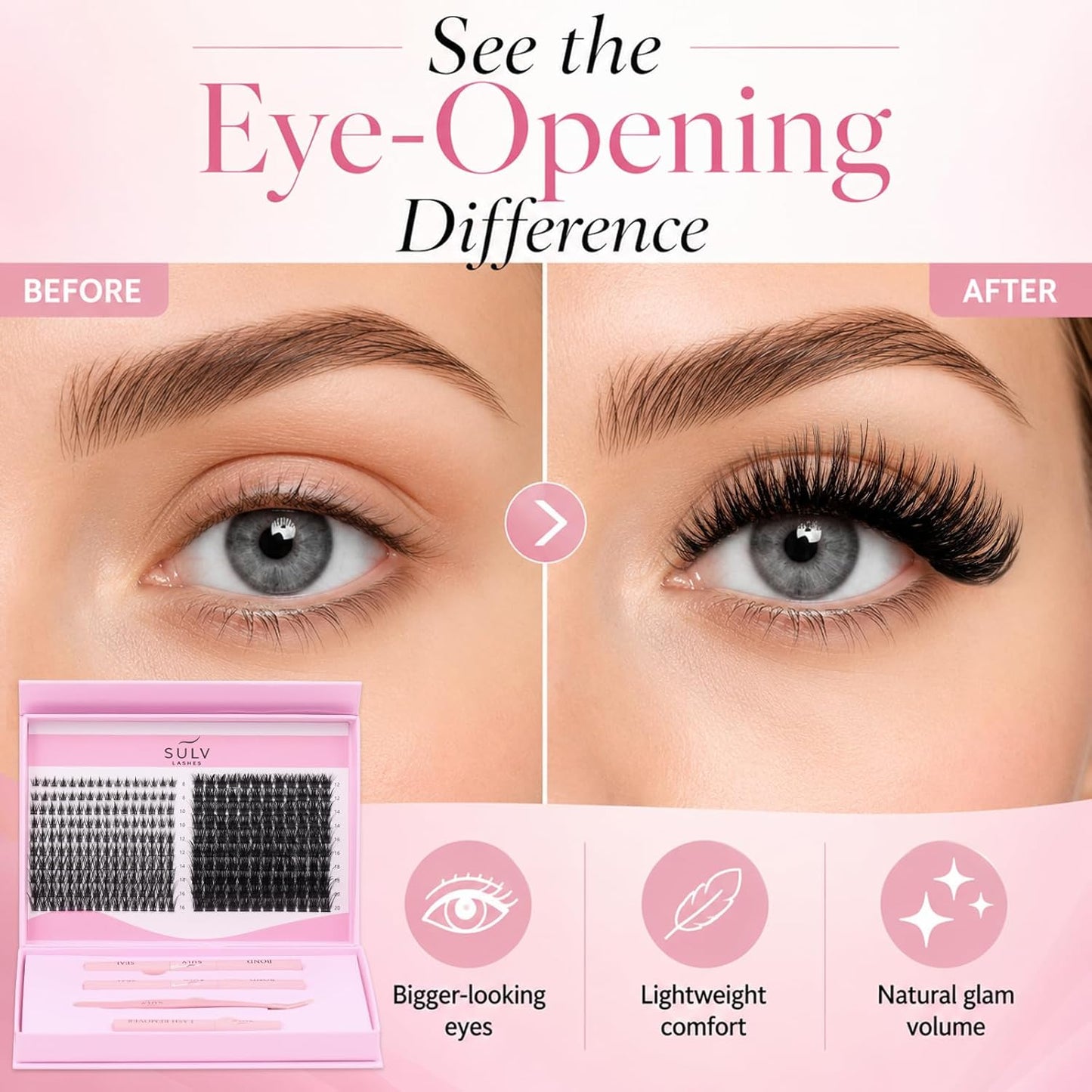 SULV Lash Clusters Kit Manga Eyelash Clusters Extensions Wispy Spiky Fairy Individual Lashes Natural D Curl Fluffy Cluster Eyelash Extensions DIY at Home 280PCS.