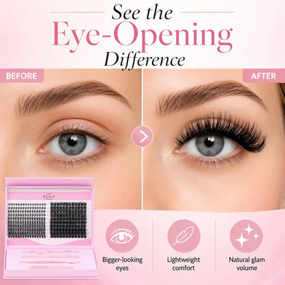 SULV Lash Clusters Kit Manga Eyelash Clusters Extensions Wispy Spiky Fairy Individual Lashes Natural D Curl Fluffy Cluster Eyelash Extensions DIY at Home 280PCS.