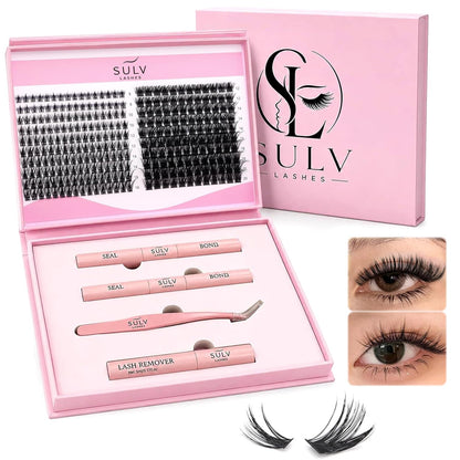 SULV Lash Clusters Kit Manga Eyelash Clusters Extensions Wispy Spiky Fairy Individual Lashes Natural D Curl Fluffy Cluster Eyelash Extensions DIY at Home 280PCS.