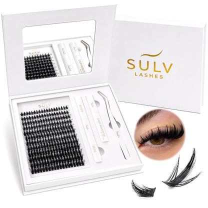 SULV Manga Lash Clusters Kit, 228PCS Spiky Wispy Eyelash Clusters with Bond and Seal, C/D/LC/LD Curl 12-22mm Anime Cosplay Individual Volume Lash Extension Kit.