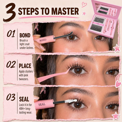 SULV Lash Clusters Kit Wispy Eyelash Clusters Lashes Natural DIY Lash Extension Kit at Home,C/D/LC/LD Curl Individual Lashes 10-18mm Fluffy Cluster Eyelash Extensions with Bond,Seal and Tweezers.