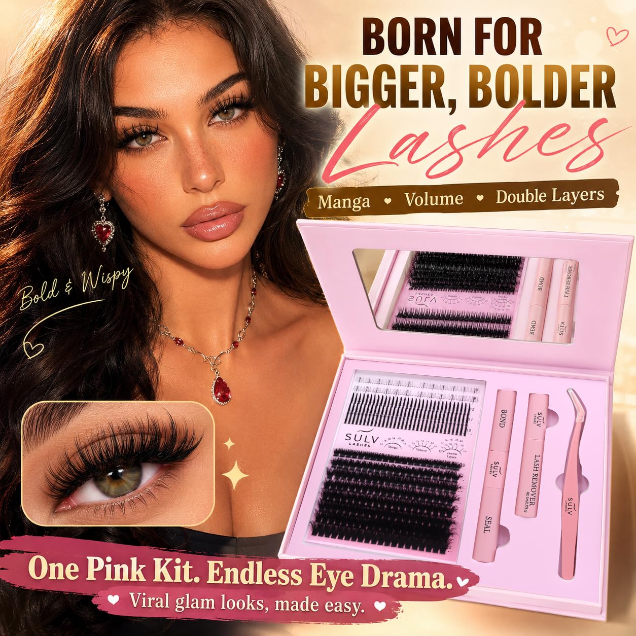 SULV Manga Lash Clusters Kit with Spikes and Bottom Lashes,100D Fluffy Cluster Eyelash Extensions Kit with Lash Bond and Seal, Remover and Tweezers, Beginner-Friendly False Eyelashes Kit.