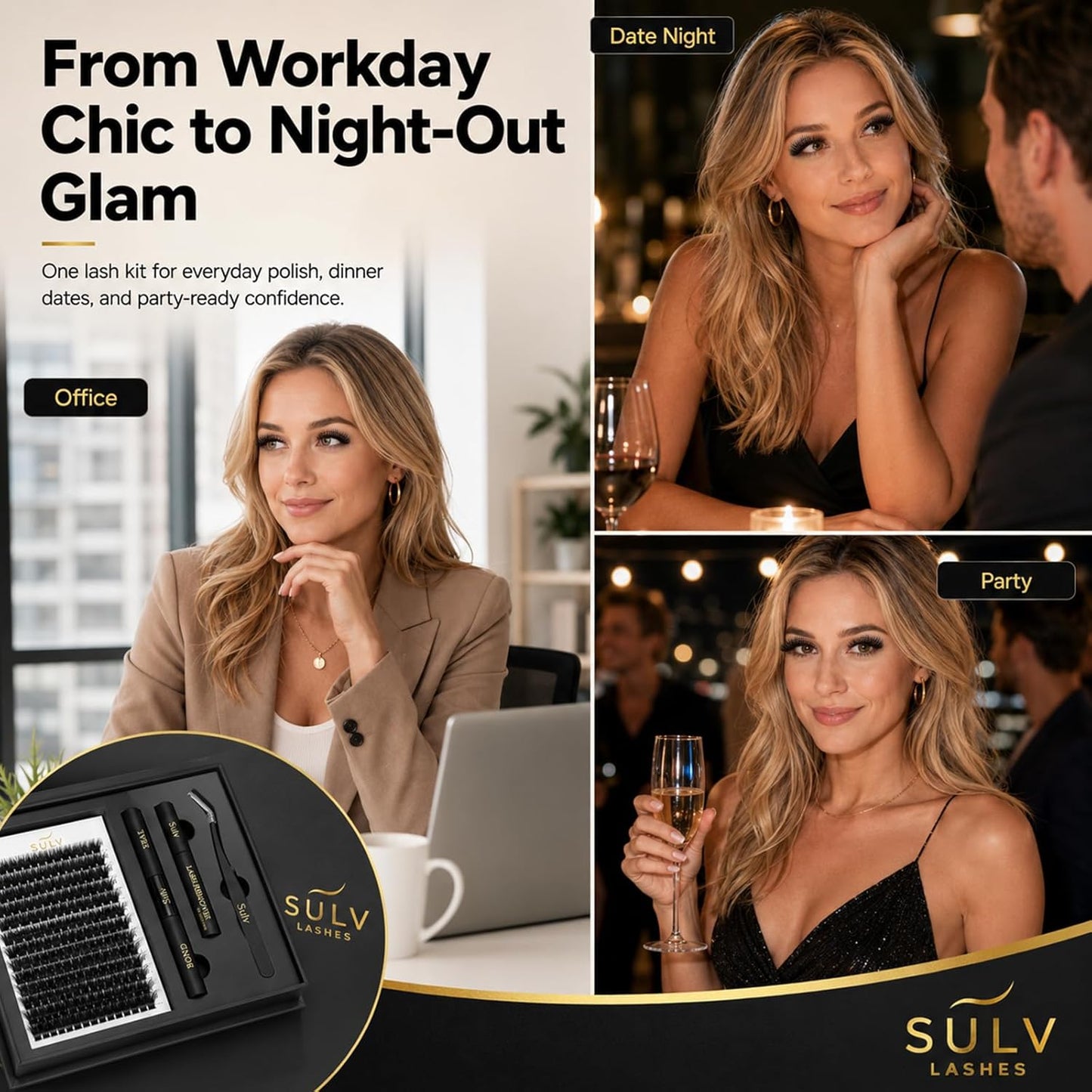 SULV Fluffy Lash Clusters Kit 180PCS 300D Mega Volume DIY Lash Extension Set with Bond and Seal Remover Tweezers D Curl 12-22mm Individual Eyelash Extensions Dramatic Full Look Eyelash