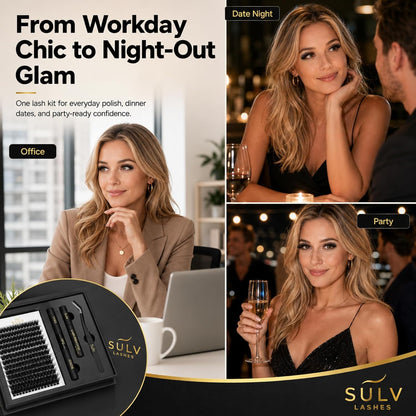 SULV Fluffy Lash Clusters Kit 180PCS 300D Mega Volume DIY Lash Extension Set with Bond and Seal Remover Tweezers D Curl 12-22mm Individual Eyelash Extensions Dramatic Full Look Eyelash