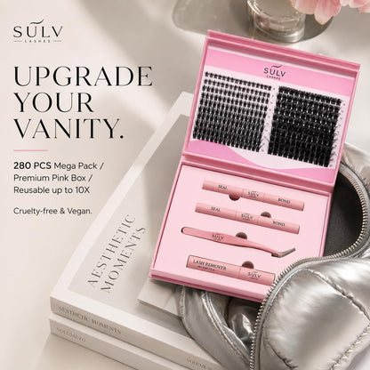 SULV Lash Clusters Kit Manga Eyelash Clusters Extensions Wispy Spiky Fairy Individual Lashes Natural D Curl Fluffy Cluster Eyelash Extensions DIY at Home 280PCS.