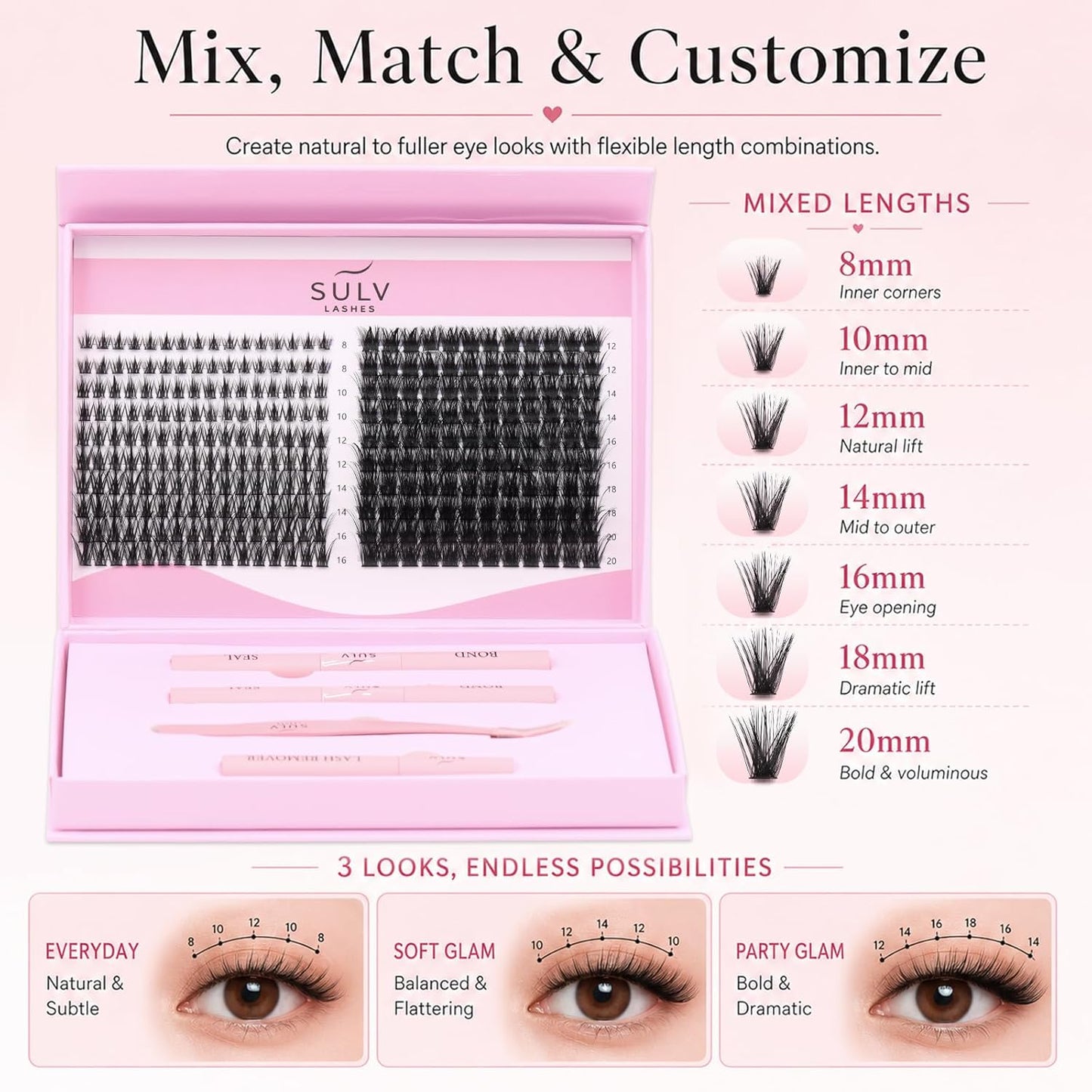 SULV Lash Clusters Kit Manga Eyelash Clusters Extensions Wispy Spiky Fairy Individual Lashes Natural D Curl Fluffy Cluster Eyelash Extensions DIY at Home 280PCS.