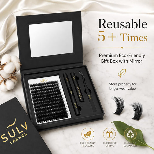 SULV Fluffy Lash Clusters Kit 180PCS 300D Mega Volume DIY Lash Extension Set with Bond and Seal Remover Tweezers D Curl 12-22mm Individual Eyelash Extensions Dramatic Full Look Eyelash