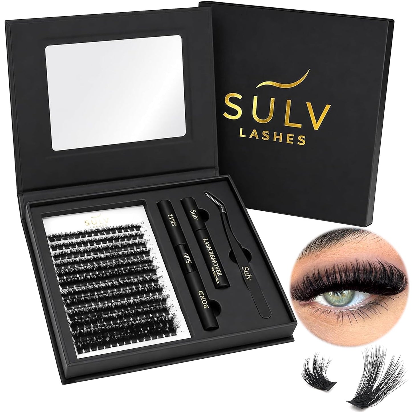 SULV Fluffy Lash Clusters Kit 180PCS 300D Mega Volume DIY Lash Extension Set with Bond and Seal Remover Tweezers D Curl 12-22mm Individual Eyelash Extensions Dramatic Full Look Eyelash