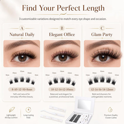SULV Wispy Lash Clusters Kit,120Pcs Manga Eyelash Clusters(8-12mm CC Curl),Featuring Preglued Lash Clusters with Bond,Seal and Tweezers,Salon Quality Beginner Friendly DIY Lash Extension Kit At Home.