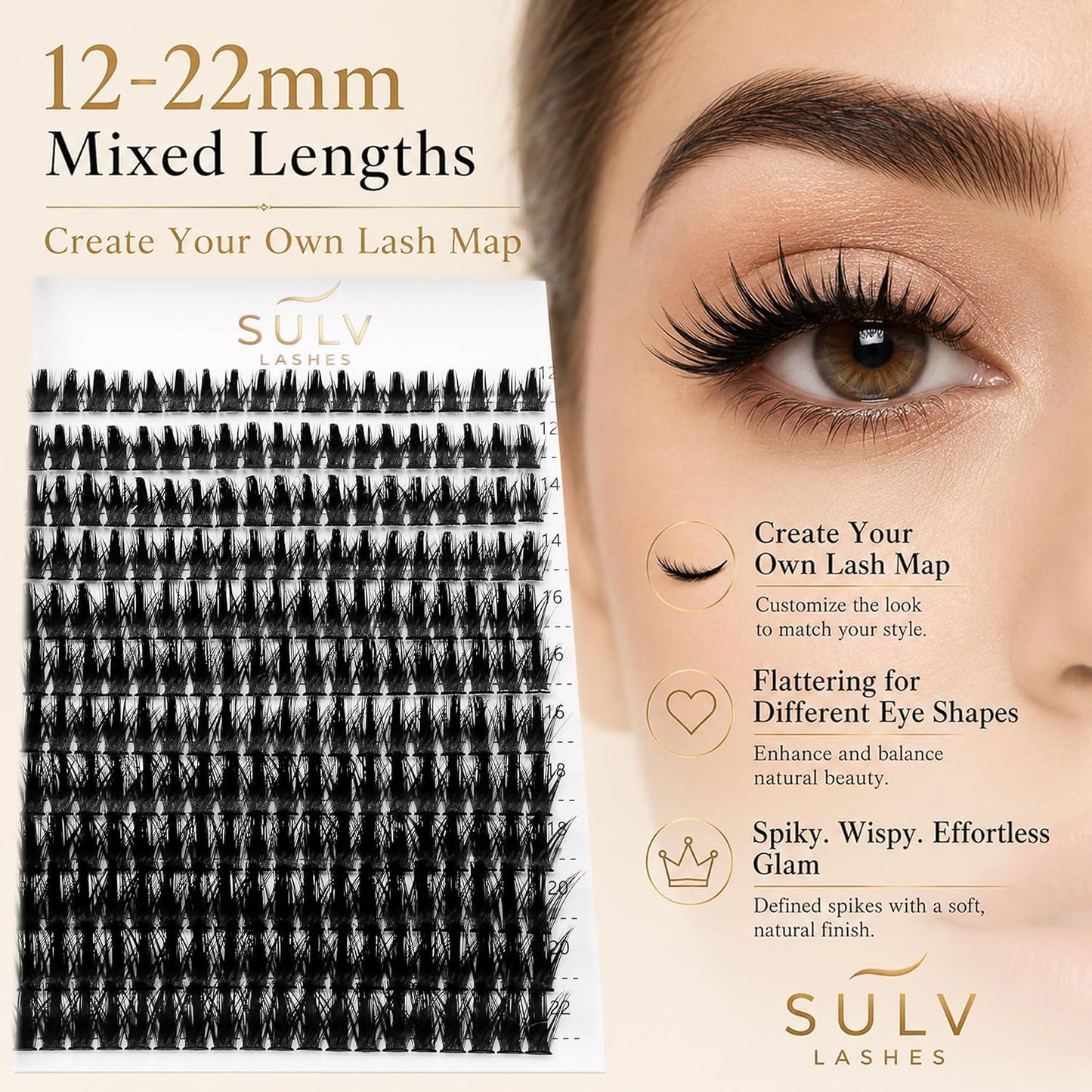 SULV Manga Lash Clusters Kit, 228PCS Spiky Wispy Eyelash Clusters with Bond and Seal, C/D/LC/LD Curl 12-22mm Anime Cosplay Individual Volume Lash Extension Kit.