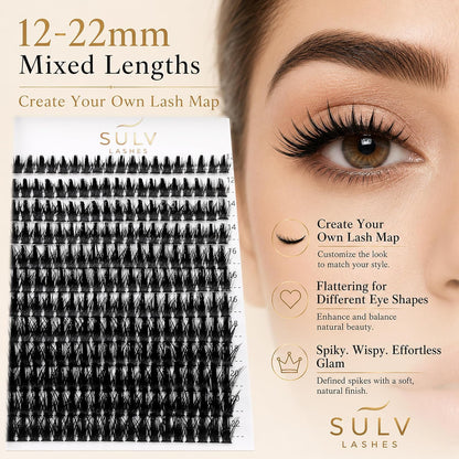 SULV Manga Lash Clusters Kit, 228PCS Spiky Wispy Eyelash Clusters with Bond and Seal, C/D/LC/LD Curl 12-22mm Anime Cosplay Individual Volume Lash Extension Kit.