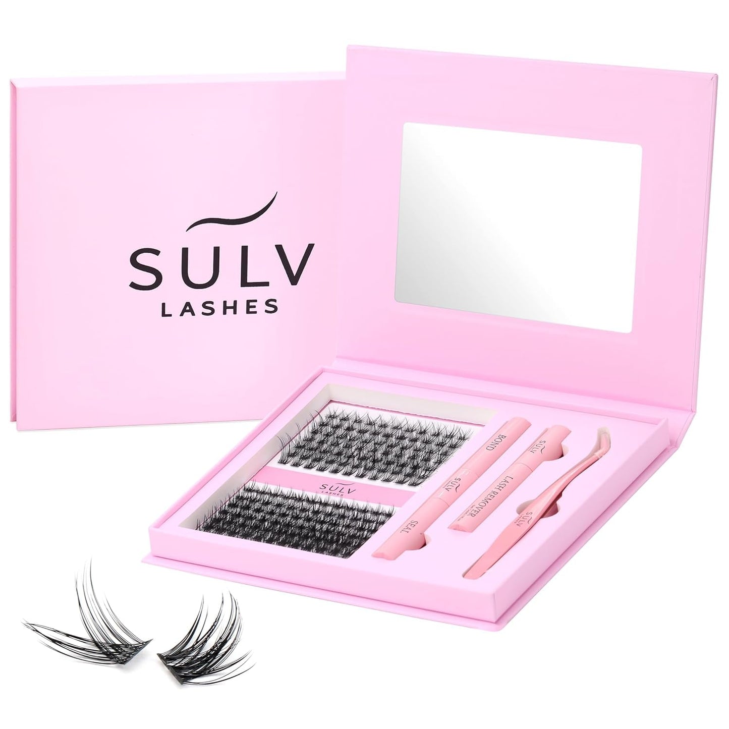 SULV Lash Clusters Kit 161PCS, Wispy Natural Eyelash Clusters C/D/LC/LD Curl, Reusable DIY Lash Extension Set with Bond Seal Remover and Tweezers for Beginners