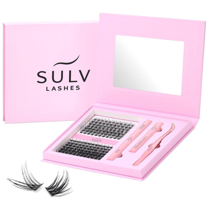 SULV Lash Clusters Kit 161PCS, Wispy Natural Eyelash Clusters C/D/LC/LD Curl, Reusable DIY Lash Extension Set with Bond Seal Remover and Tweezers for Beginners