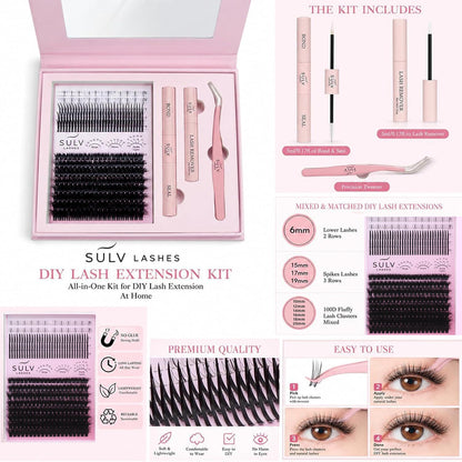 SULV Wispy Lash Clusters with Spikes and Bottom Lashes,100D Fluffy Cluster Eyelash Extensions Kit with Lash Bond and Seal, Remover and Tweezers,Manga