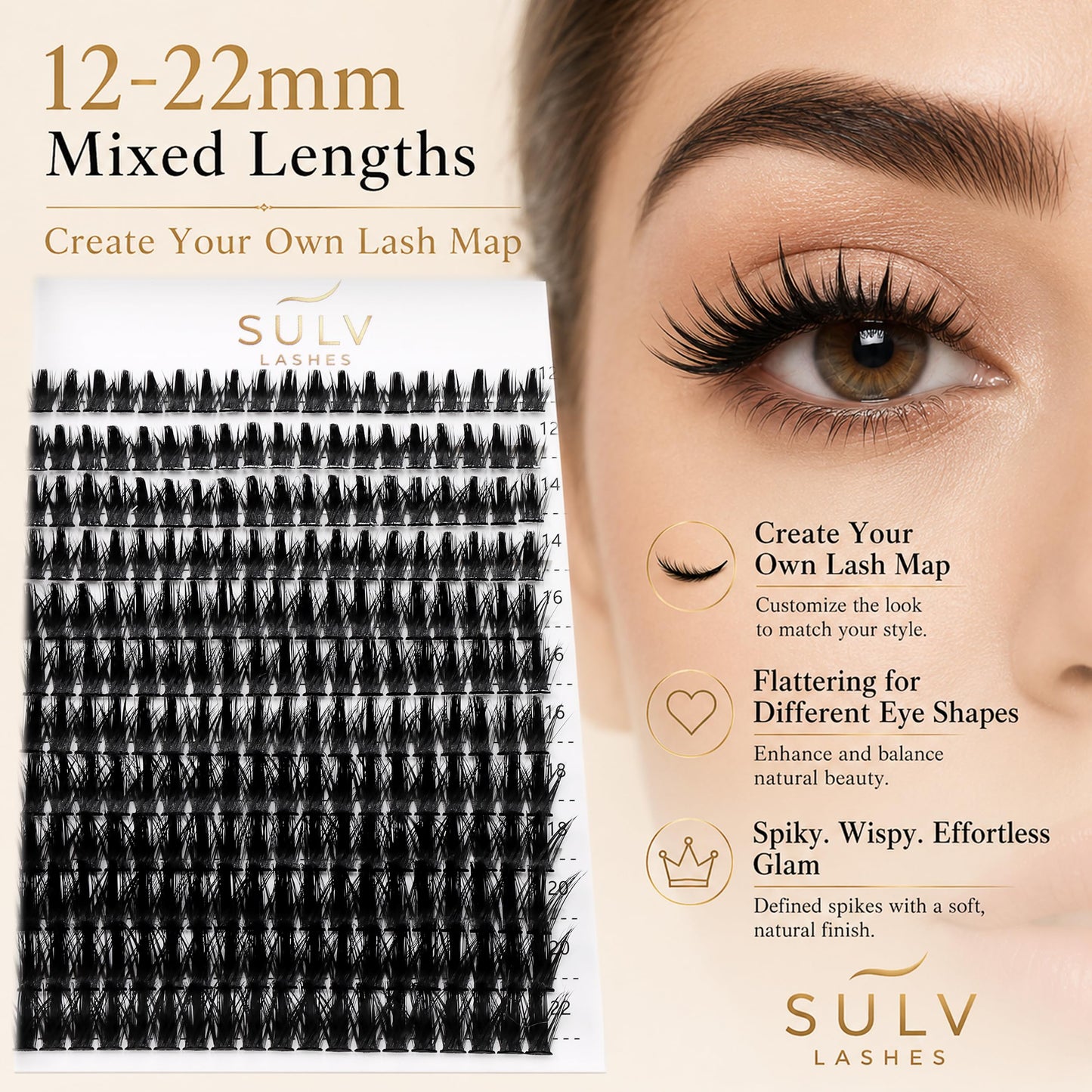 SULV Manga Lash Clusters Kit, 228PCS Spiky Wispy Eyelash Clusters with Bond and Seal, C/D/LC/LD Curl 12-22mm Anime Cosplay Individual Volume Lash Extension Kit.
