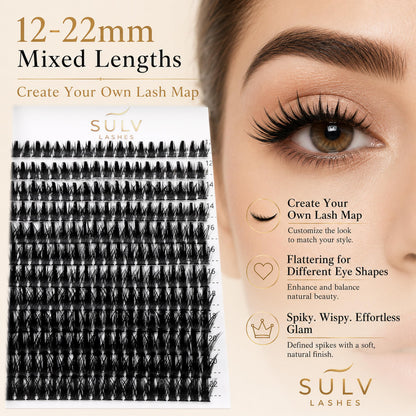 SULV Manga Lash Clusters Kit, 228PCS Spiky Wispy Eyelash Clusters with Bond and Seal, C/D/LC/LD Curl 12-22mm Anime Cosplay Individual Volume Lash Extension Kit.