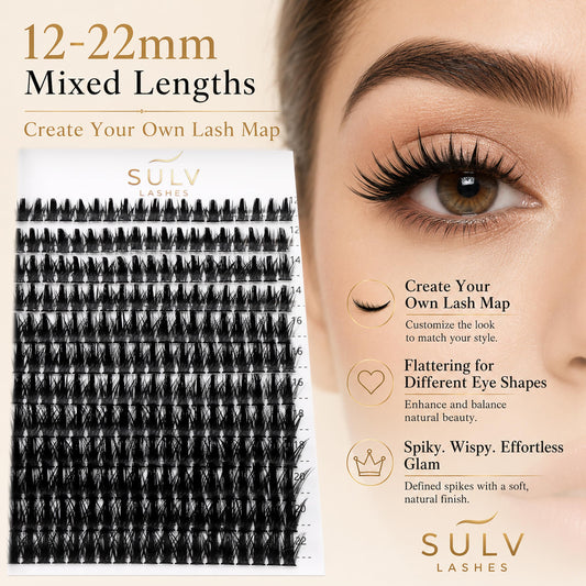 SULV Manga Lash Clusters Kit, 228PCS Spiky Wispy Eyelash Clusters with Bond and Seal, C/D/LC/LD Curl 12-22mm Anime Cosplay Individual Volume Lash Extension Kit.