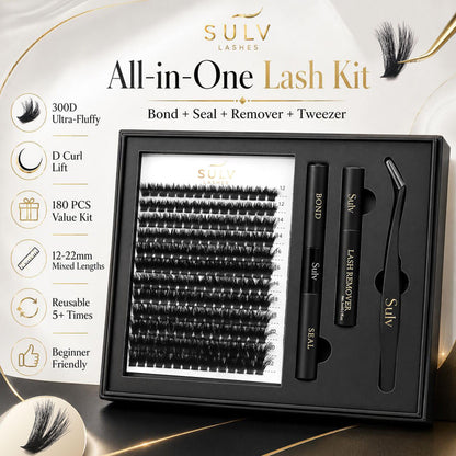 SULV Fluffy Lash Clusters Kit 180PCS 300D Mega Volume DIY Lash Extension Set with Bond and Seal Remover Tweezers C/D/LC/LD Curl 12-22mm Individual Eyelash Extensions Dramatic Full Look Eyelash