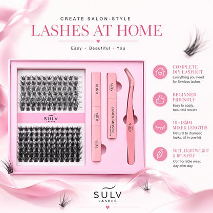 SULV Lash Clusters Kit 161PCS, Wispy Natural Eyelash Clusters C/D/LC/LD Curl, Reusable DIY Lash Extension Set with Bond Seal Remover and Tweezers for Beginners