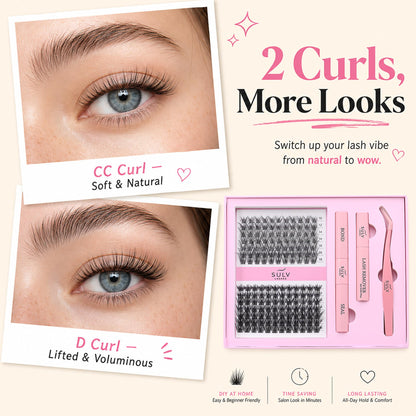 SULV Lash Clusters Kit 161PCS, Wispy Natural Eyelash Clusters C/D/LC/LD Curl, Reusable DIY Lash Extension Set with Bond Seal Remover and Tweezers for Beginners