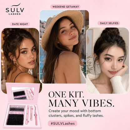 SULV Wispy Lash Clusters with Spikes and Bottom Lashes,100D Fluffy Cluster Eyelash Extensions Kit with Lash Bond and Seal, Remover and Tweezers,Manga