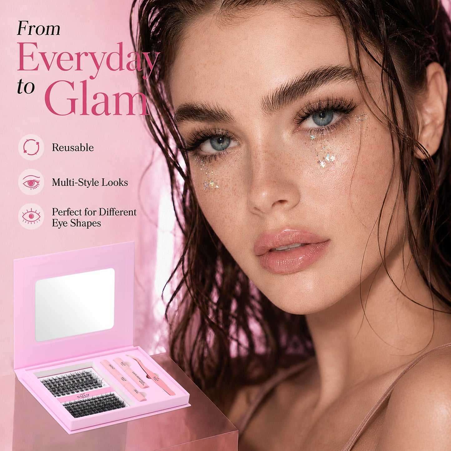 SULV Lash Clusters Kit 161PCS, Wispy Natural Eyelash Clusters C/D/LC/LD Curl, Reusable DIY Lash Extension Set with Bond Seal Remover and Tweezers for Beginners