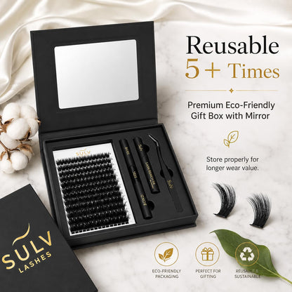 SULV Fluffy Lash Clusters Kit 180PCS 300D Mega Volume DIY Lash Extension Set with Bond and Seal Remover Tweezers C/D/LC/LD Curl 12-22mm Individual Eyelash Extensions Dramatic Full Look Eyelash