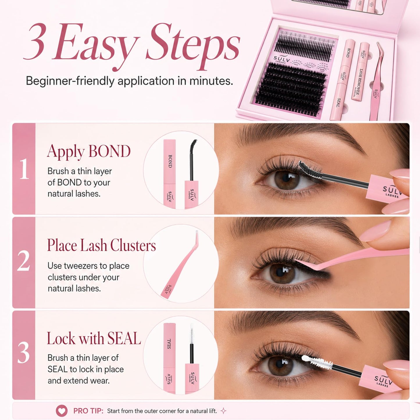 SULV Wispy Lash Clusters with Spikes and Bottom Lashes,100D Fluffy Cluster Eyelash Extensions Kit with Lash Bond and Seal, Remover and Tweezers,Manga