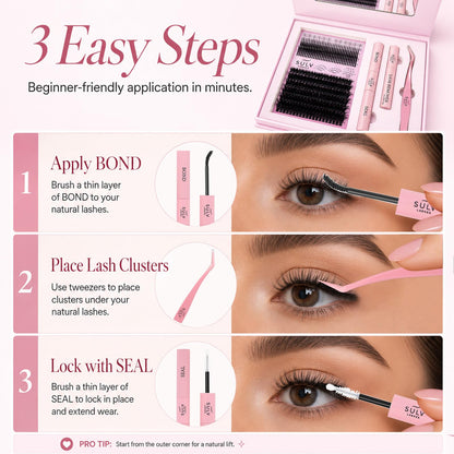 SULV Wispy Lash Clusters with Spikes and Bottom Lashes,100D Fluffy Cluster Eyelash Extensions Kit with Lash Bond and Seal, Remover and Tweezers,Manga