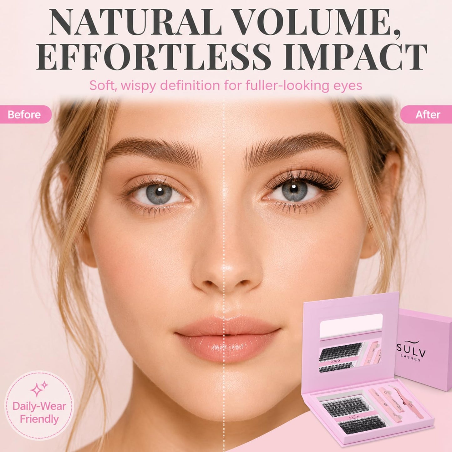 SULV Lash Clusters Kit 161PCS, Wispy Natural Eyelash Clusters C/D/LC/LD Curl, Reusable DIY Lash Extension Set with Bond Seal Remover and Tweezers for Beginners