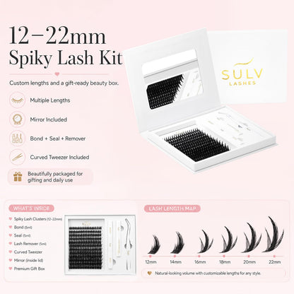SULV Manga Lash Clusters Kit, 228PCS Spiky Wispy Eyelash Clusters with Bond and Seal, C/D/LC/LD Curl 12-22mm Anime Cosplay Individual Volume Lash Extension Kit.