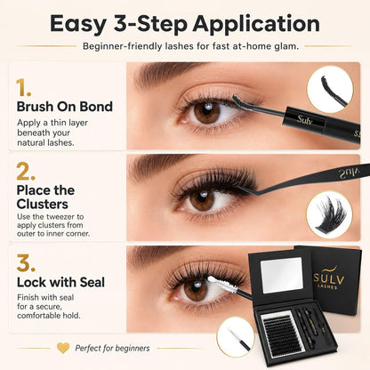 SULV Fluffy Lash Clusters Kit 180PCS 300D Mega Volume DIY Lash Extension Set with Bond and Seal Remover Tweezers C/D/LC/LD Curl 12-22mm Individual Eyelash Extensions Dramatic Full Look Eyelash